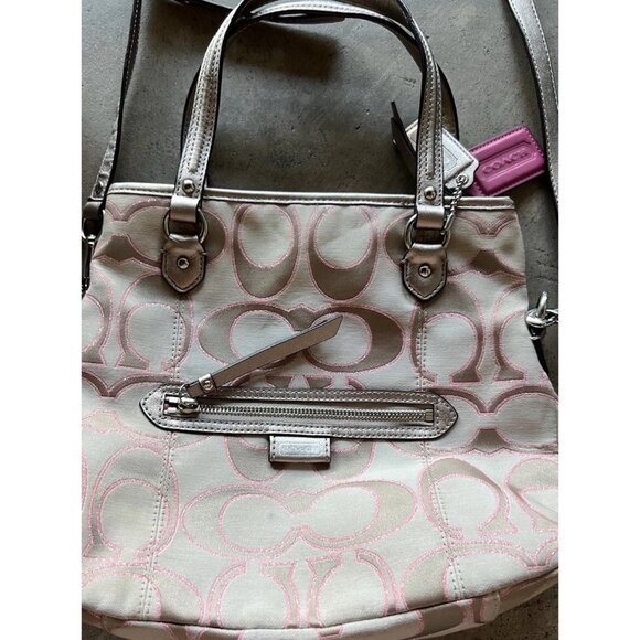 Coach Daisy Signature Metallic Outline Tote Shoulder Bag Hobo Purse Sateen PINK - Picture 10 of 16
